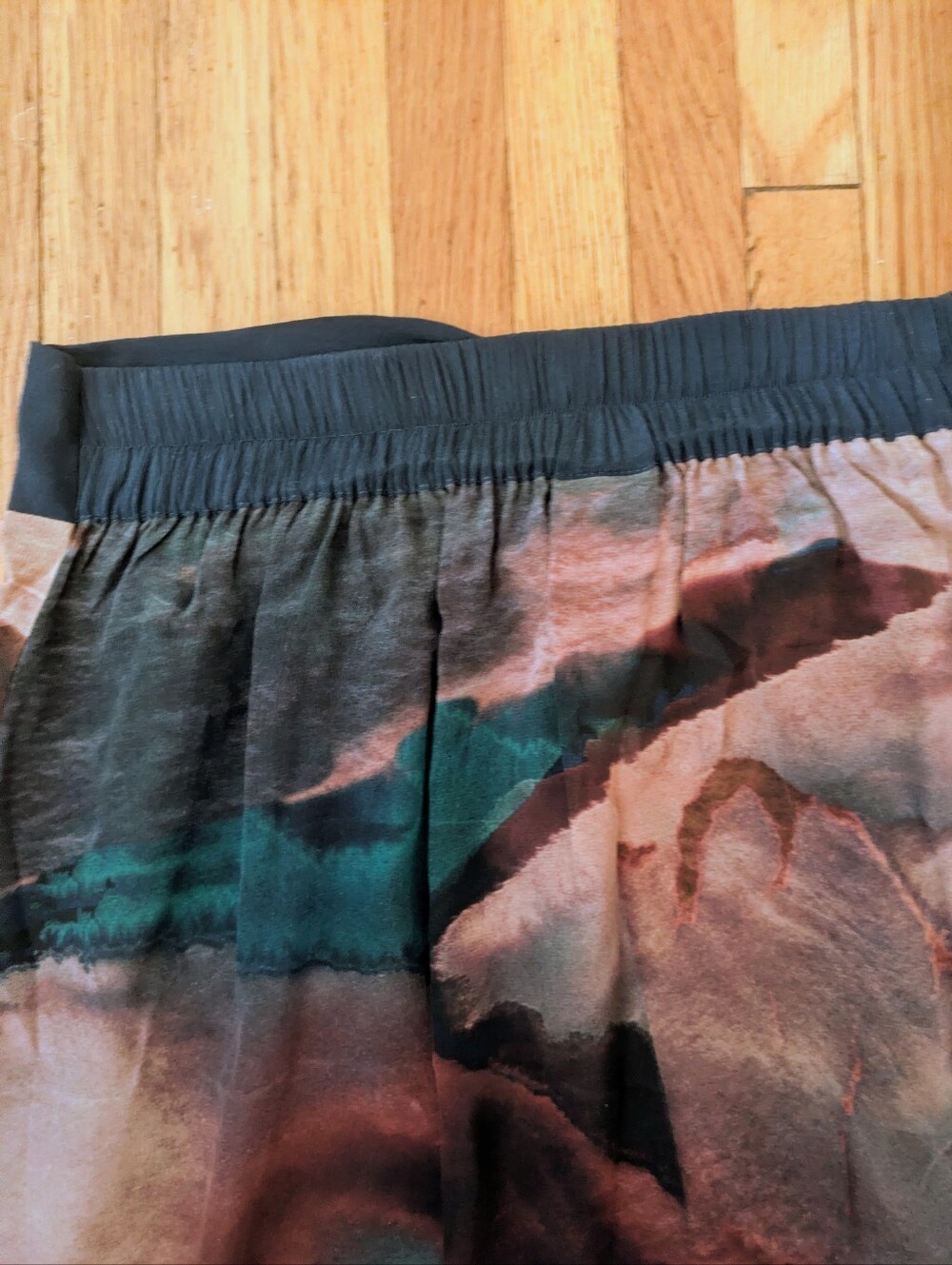 NWT Poetry Teal storm 100% silk midi skirt abstract watercolor print Size 6 - Picture 8 of 10